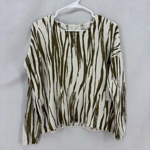 Garnet Hill Small Silk Cotton Zebra Print Brown Long Sleeve Lightweight Top